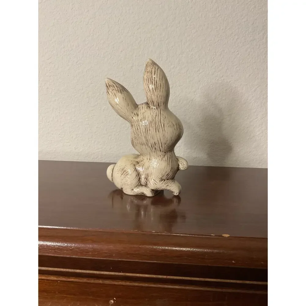 Vintage hand painted ceramic Easter bunny decor creepy funny